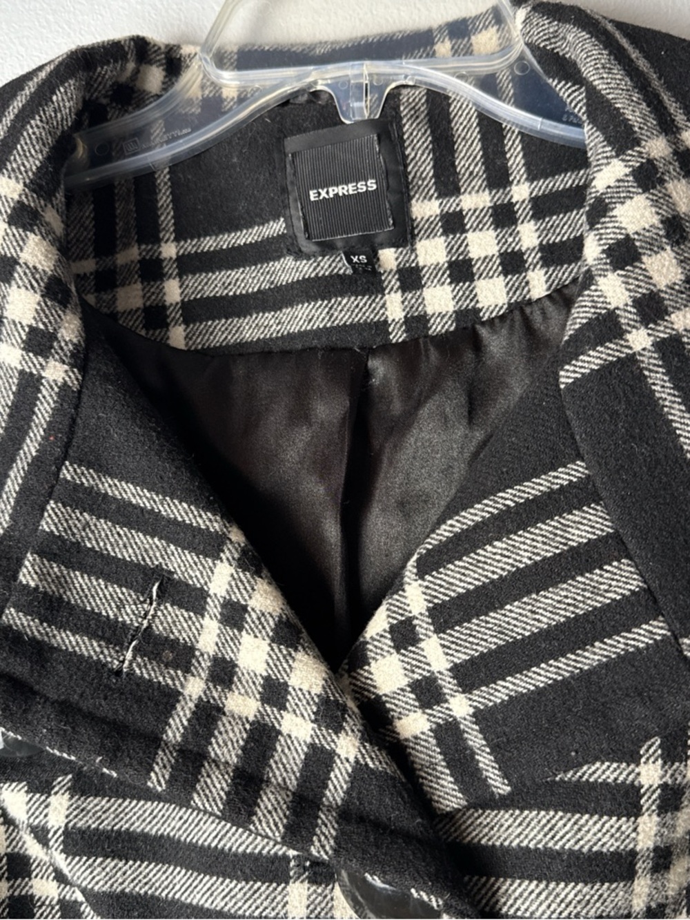 Vintage Express Black & Cream Plaid Belted Fit-and-Flare Coat Wool Blend - Picture 3 of 8